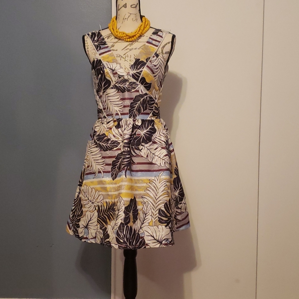 H&M multicolor tropical halter back dress